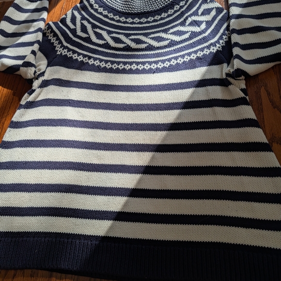 Talbots Sweaters - Talbots Navy and Cream Striped Turtleneck Sweater